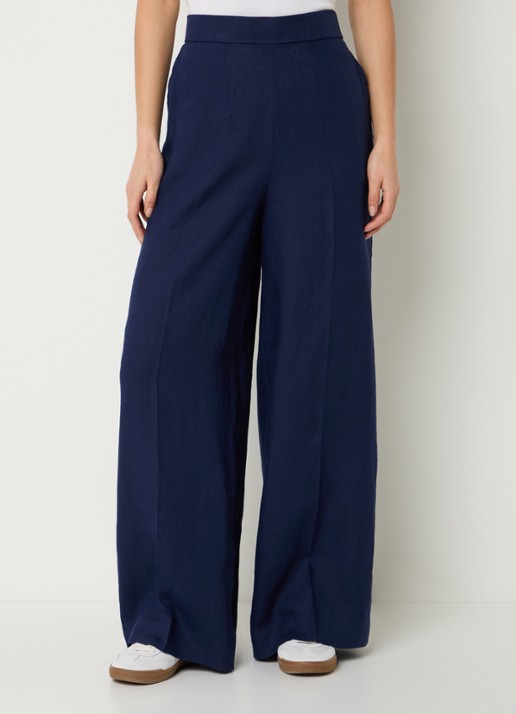 Benetton High waist wide fit pantalon van linnen - detail 3 royalblauw