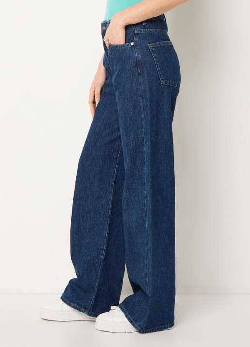 Benetton High waist wide leg jeans met donkere wassing - detail 5 indigo