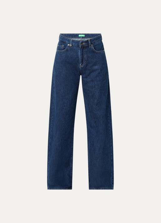 Benetton High waist wide leg jeans met donkere wassing - voorkant 2 indigo