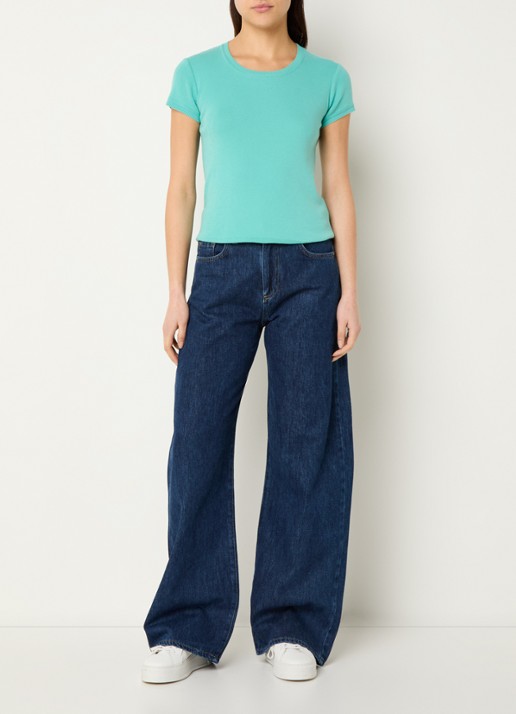 Benetton High waist wide leg jeans met donkere wassing - voorkant 3 indigo