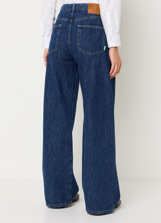 Benetton High waist wide leg jeans met donkere wassing - achterkant jeans