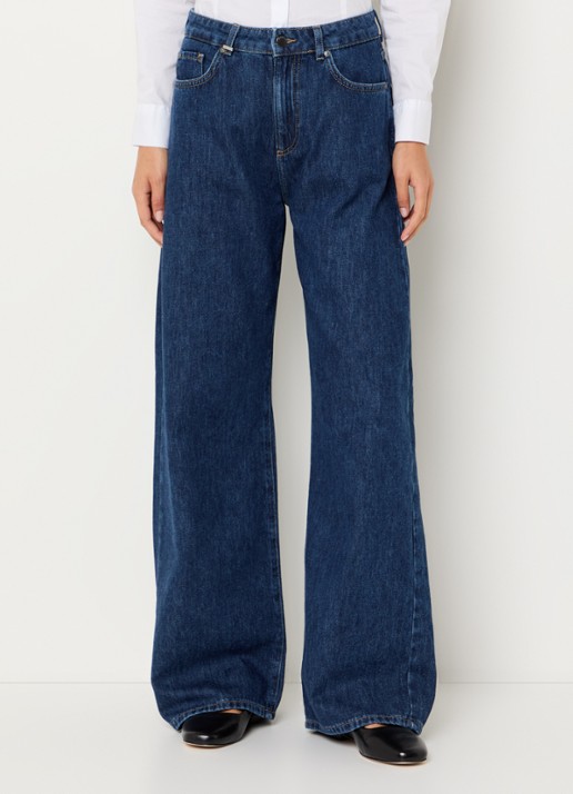 Benetton High waist wide leg jeans met donkere wassing