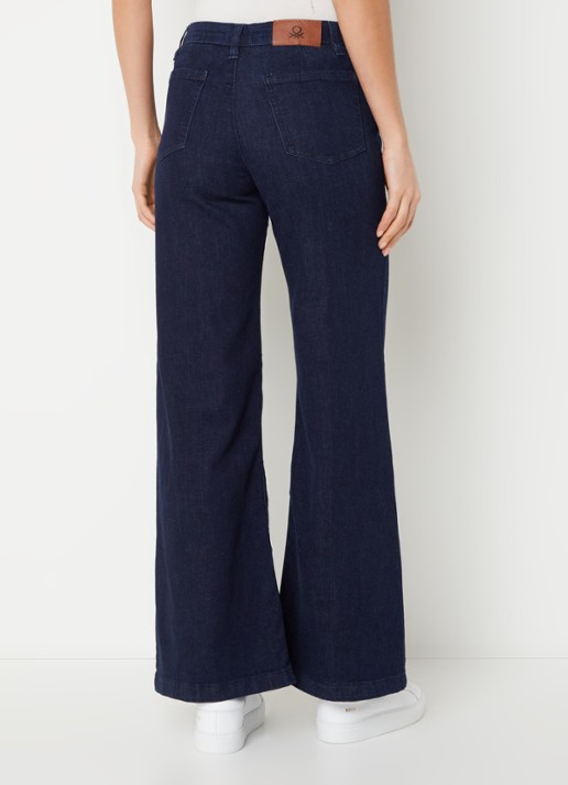 Benetton High waist wide leg jeans met stretch - achterkant donkerblauw