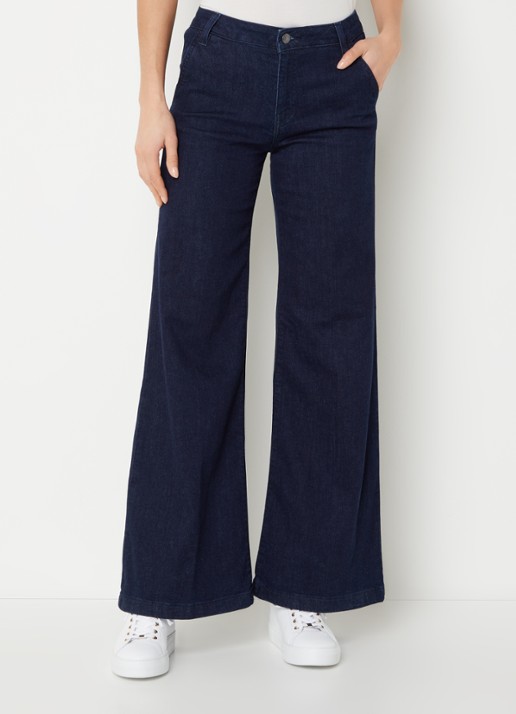 Benetton High waist wide leg jeans met stretch - detail 4 donkerblauw