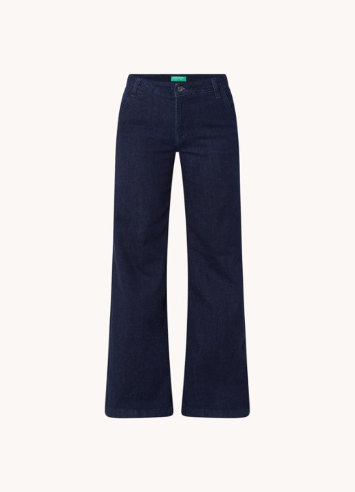 Benetton High waist wide leg jeans met stretch - voorkant 2 donkerblauw
