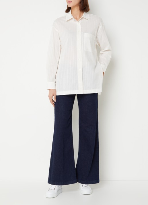 Benetton High waist wide leg jeans met stretch - voorkant 3 donkerblauw