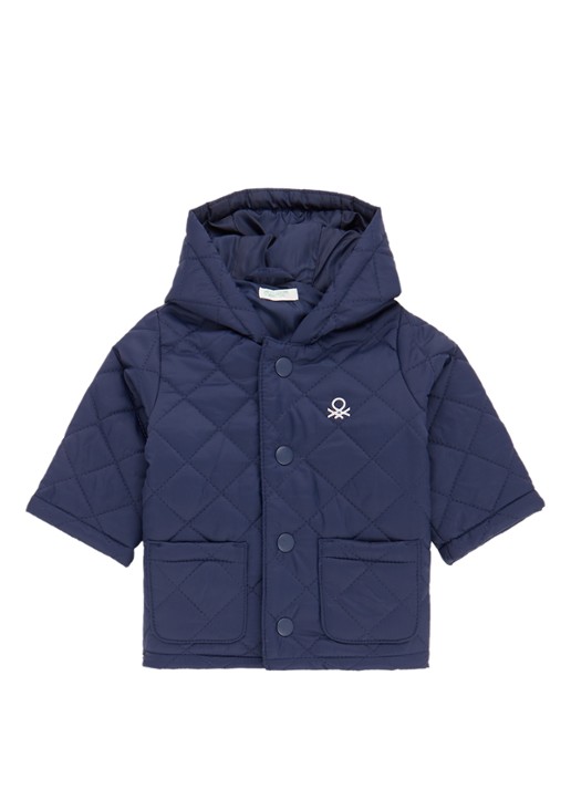 Benetton Jas met capuchon en quilt patroon - voorkant donkerblauw