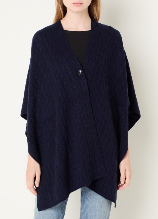 Benetton Kabelgebreide cape in kasjmierblend - detail blauw