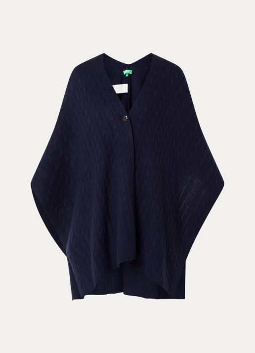 Benetton Kabelgebreide cape in kasjmierblend - voorkant 2 blauw