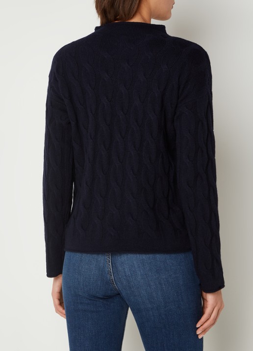 Benetton Kabelgebreide trui met col in kasjmierblend - achterkant 2 donkerblauw
