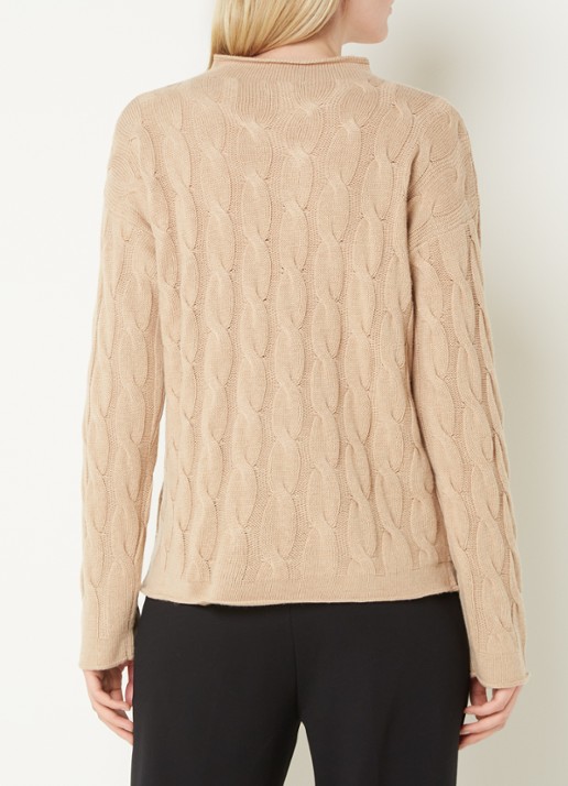 Benetton Kabelgebreide trui met col in kasjmierblend - achterkant 3 camel