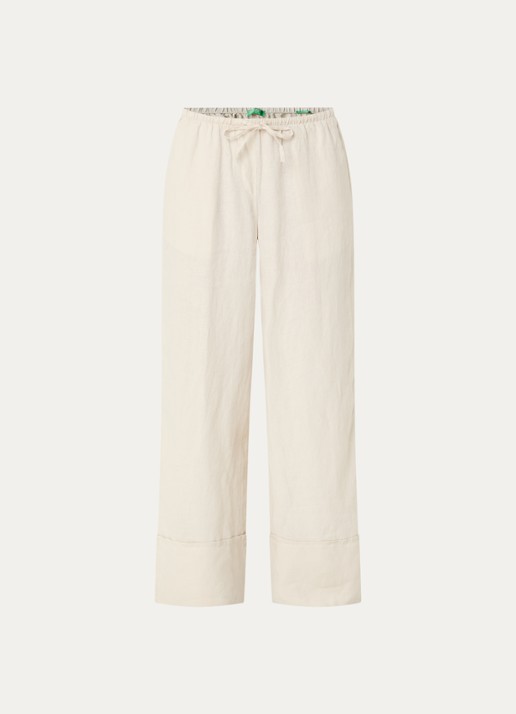 Benetton Low waist broek van linnen met steekzakken - voorkant 3 zand