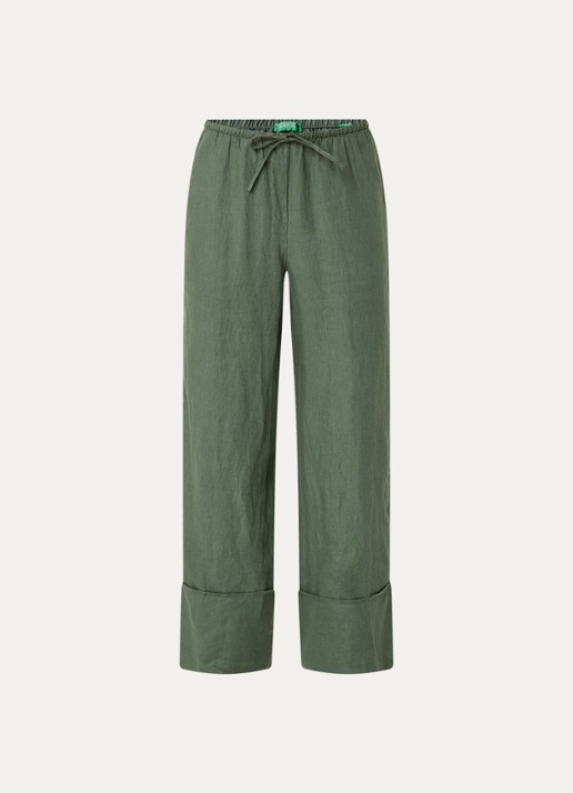 Benetton Low waist broek van linnen met steekzakken - voorkant 2 bronsgroen