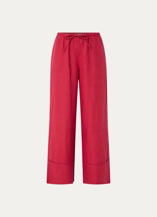 Benetton Low waist broek van linnen met steekzakken - voorkant cranberryrood