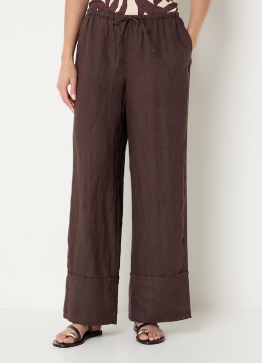 Benetton Low waist broek van linnen met steekzakken