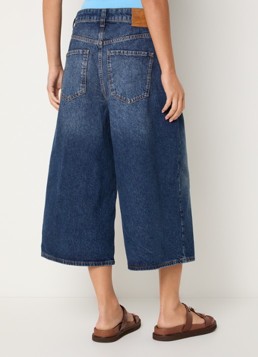 Benetton Low waist wide leg jeans met donkere wassing en opgestikte zakken - achterkant 2 jeans
