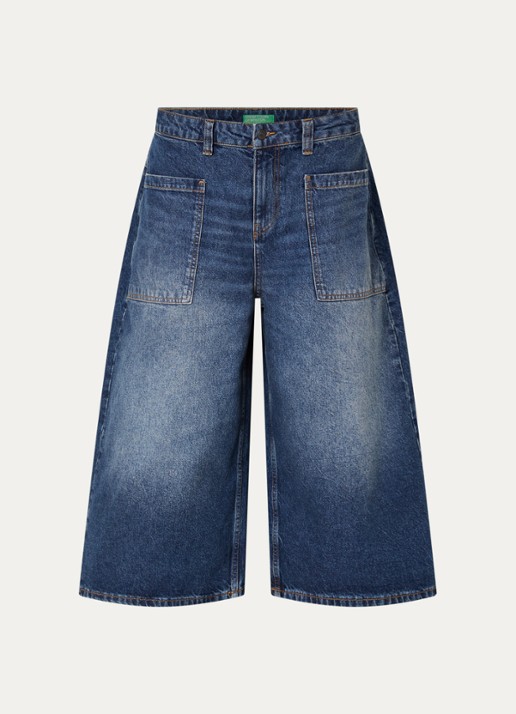 Benetton Low waist wide leg jeans met donkere wassing en opgestikte zakken - voorkant 3 jeans