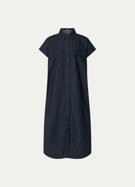 Benetton Maxi blousejurk van denim met steekzakken - voorkant indigo