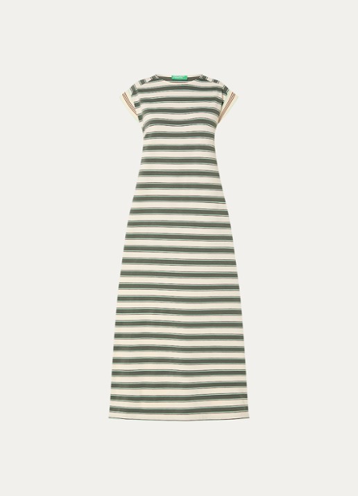Benetton Maxi T-shirt jurk met streepprint  - voorkant 2 groen