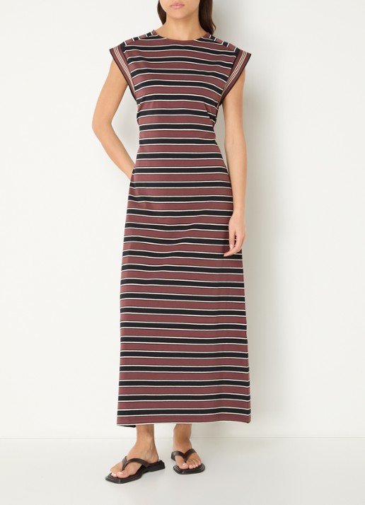 Benetton Maxi T-shirt jurk met streepprint  - detail 3 steenrood