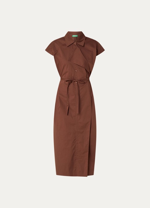 Benetton Maxi tuniekjurk met strikceintuur - voorkant bruin