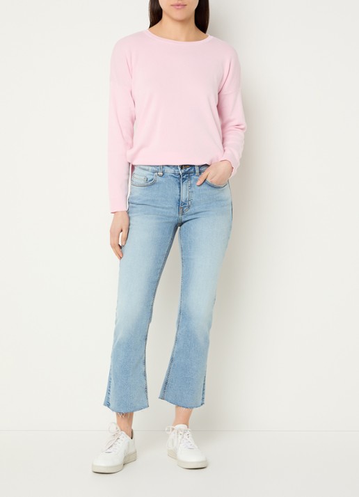 Benetton Mid waist cropped bootcut jeans met steekzakken - voorkant 2 lichtblauw