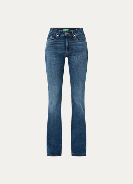 Benetton Mid waist flared jeans met medium wassing - voorkant indigo