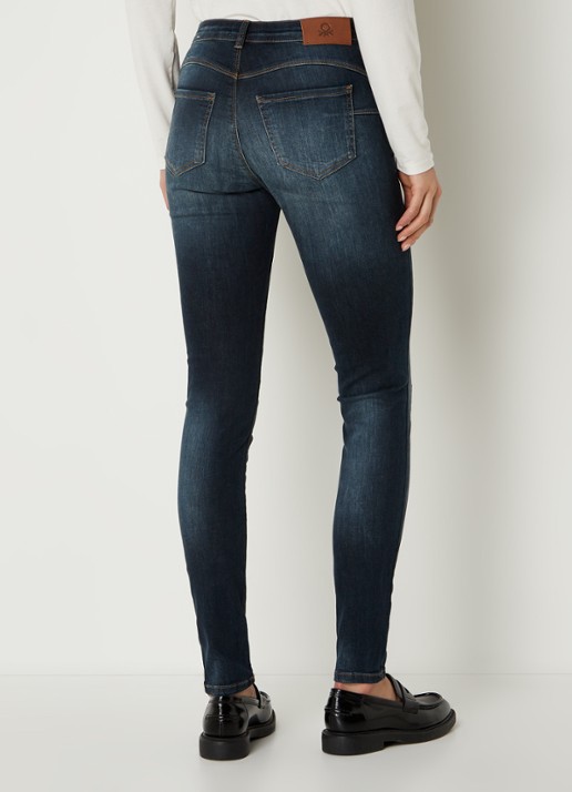 Benetton Mid waist skinny jeans met stretch - achterkant middenblauw