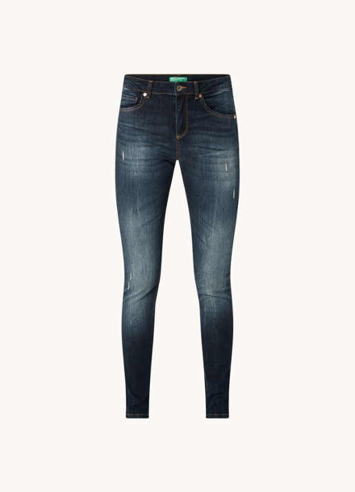 Benetton Mid waist skinny jeans met stretch - voorkant 2 middenblauw