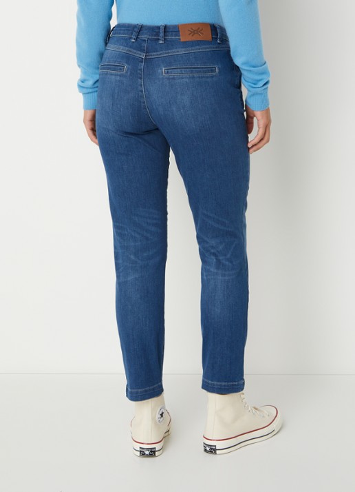 Benetton Mid waist slim fit jeans met verwassen afwerking - achterkant 4 indigo