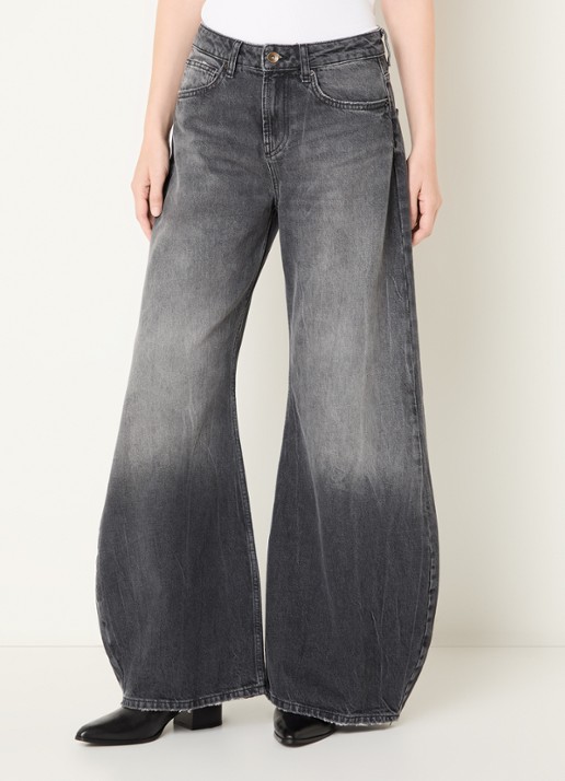 Benetton Mid waist wide fit jeans met steekzakken - detail grijs