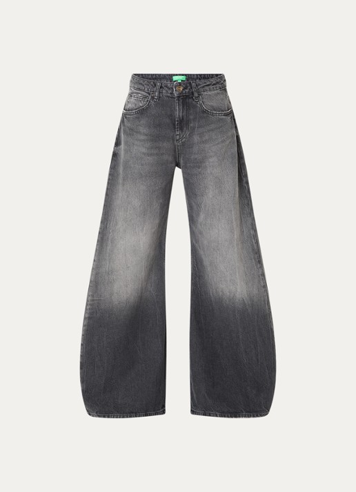 Benetton Mid waist wide fit jeans met steekzakken - voorkant 4 grijs