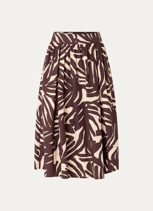 Benetton Midi A-lijn rok met print - voorkant donkerbruin