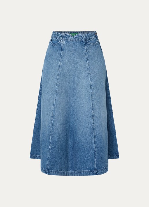Benetton Midi A-lijn spijkerrok - voorkant indigo