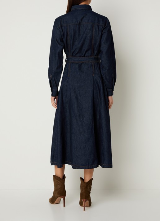 Benetton Midi blousejurk van denim met strikceintuur - achterkant 4 indigo