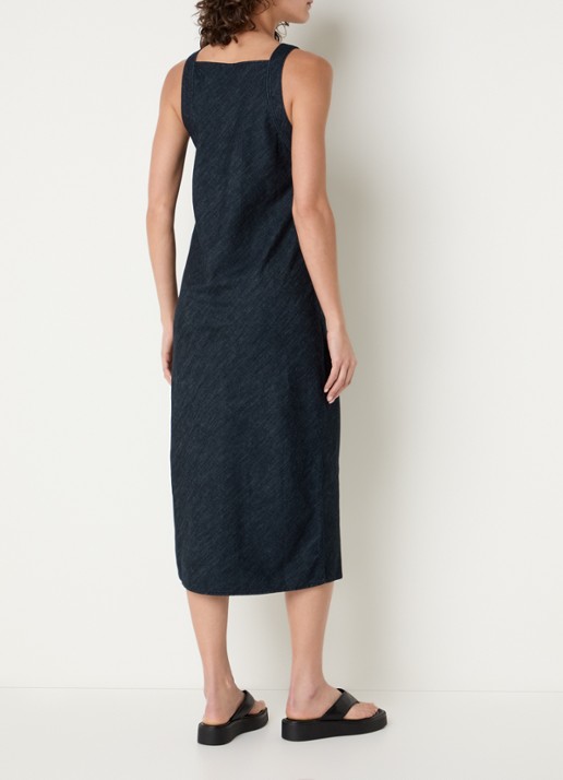 Benetton Midi jurk met split en rechthoekige hals - achterkant donkerblauw