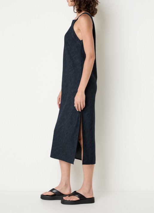 Benetton Midi jurk met split en rechthoekige hals - voorkant 3 donkerblauw