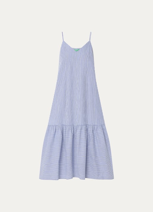 Benetton Midi jurk met streepprint - voorkant 2 blauw
