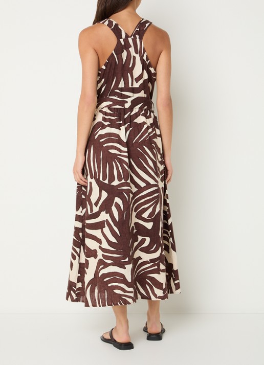 Benetton Midi jurk met strikceintuur en print - achterkant bruin