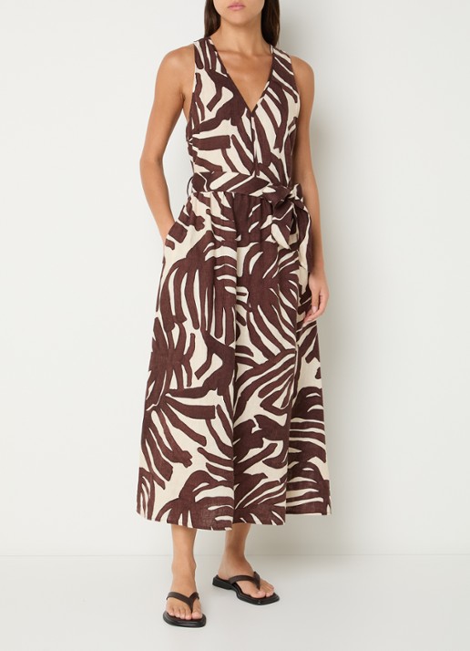 Benetton Midi jurk met strikceintuur en print