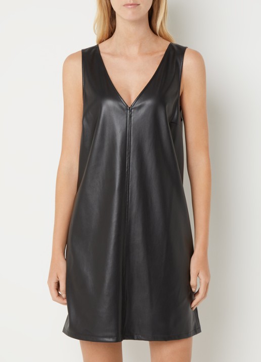 Benetton Midi jurk van imitatieleer met V-hals