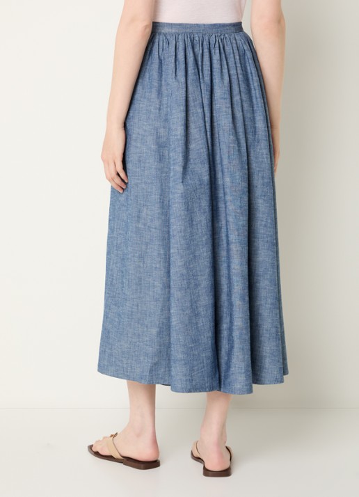 Benetton Midi plooirok van chambray met steekzakken - achterkant 3 indigo