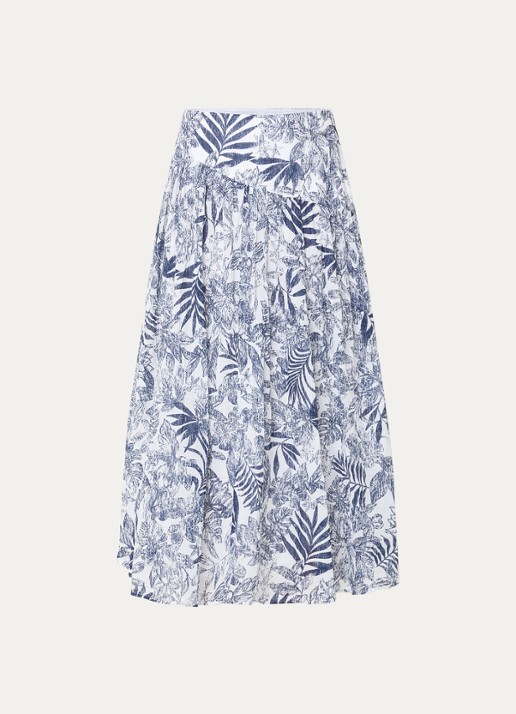Benetton Midi rok met bladprint - voorkant 2 donkerblauw
