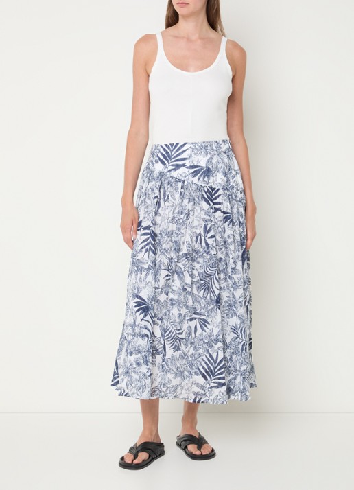 Benetton Midi rok met bladprint - voorkant 3 donkerblauw