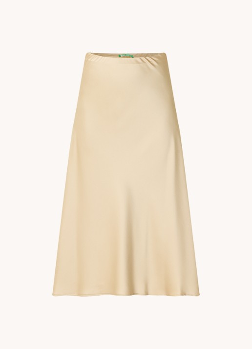 Benetton Midi rok van satijn met elastische band - voorkant camel