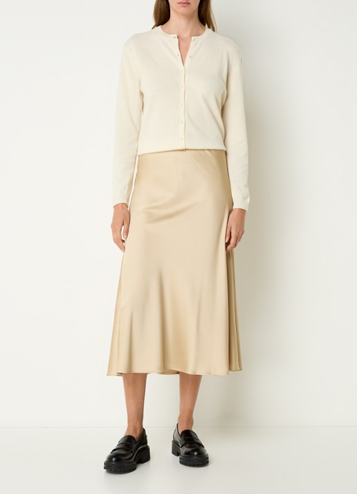 Benetton Midi rok van satijn met elastische band - voorkant 2 camel