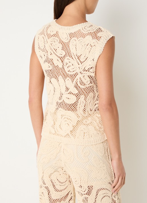 Benetton Mouwloze top met opengewerkt dessin - achterkant 4 beige