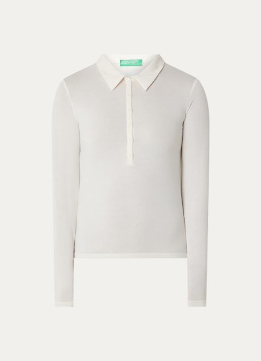 Benetton Polo met stretch - voorkant gebroken wit
