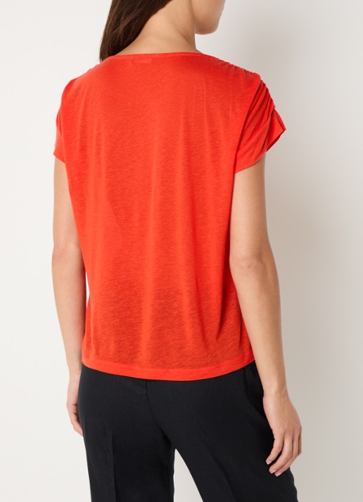 Benetton Semi-transparant T-shirt met ruches - achterkant 4 oranjerood