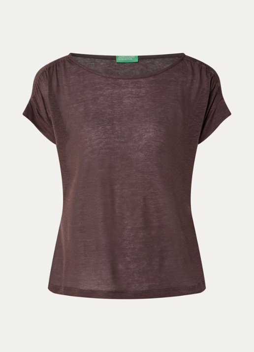Benetton Semi-transparant T-shirt met ruches - voorkant 2 bruin
